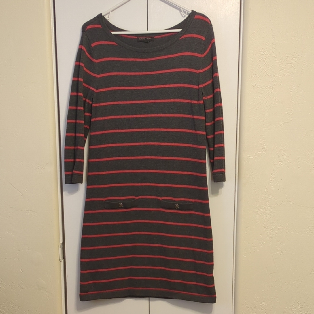 Banana Republic Blue and Gray Long Sleeve Sheath Dress